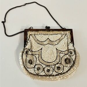Antique Metal Frame Glass Hand Beaded Flapper Purse Art Nouveau 1920s